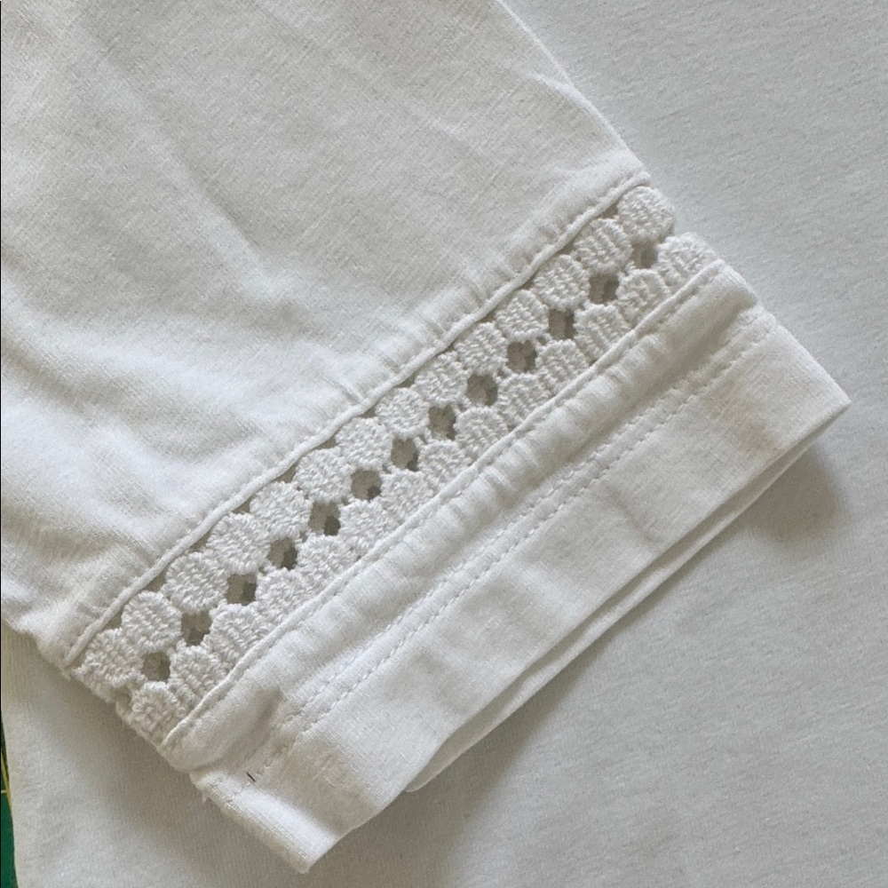 Appleseed's White 3/4 Sleeve Top with Crochet Detail at neck and sleeve, PM - Picture 3 of 11